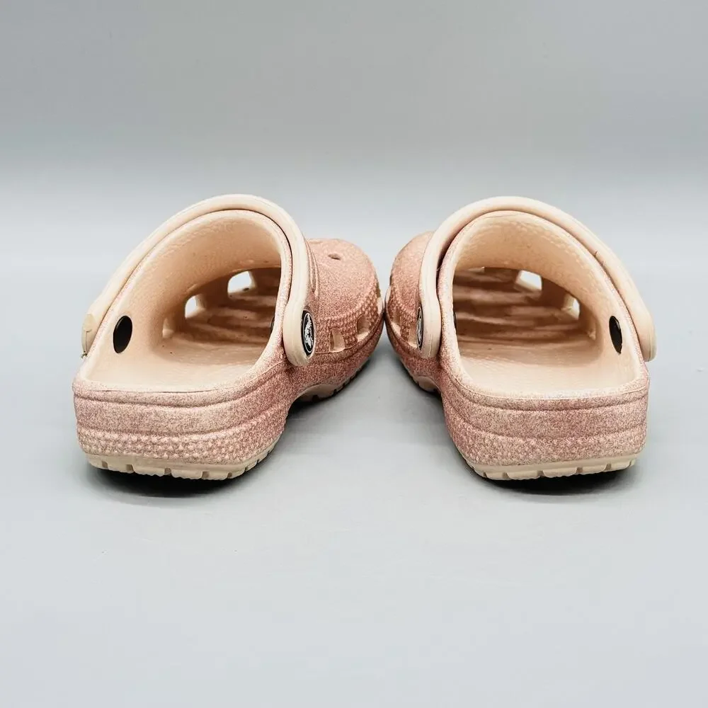 Crocs Shoes Girls 8 Pink Glitter Classic Clog Slip On Sandals Lightweight Casual